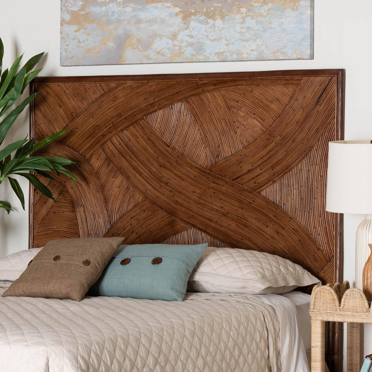 Phuket Bohemian Dark Brown Rattan Queen Or King Headboard