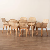Misty Bohemian Natural Wood And Rattan 7-Piece Dining Set