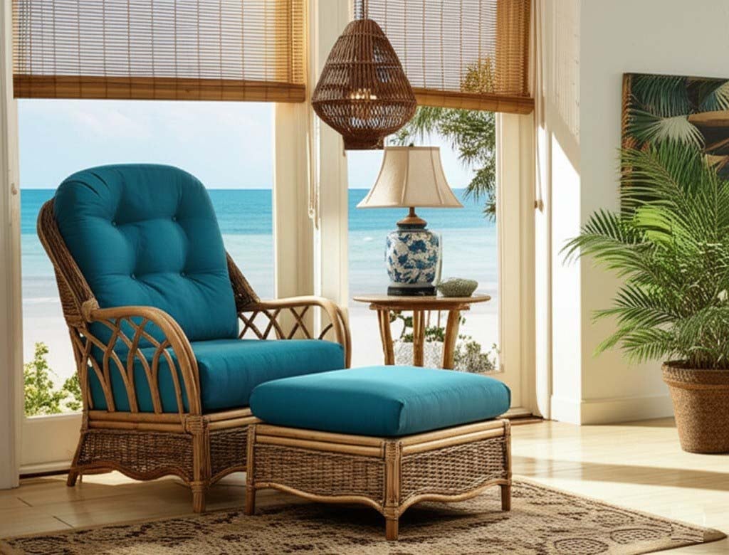 Everglade 2 Pc Set with Rattan Lounge Chair and Ottoman Model 905-001 Made in the USA by Braxton Culler