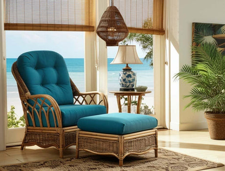 Everglade 2 Pc Set with Rattan Lounge Chair and Ottoman Model 905-001 Made in the USA by Braxton Culler