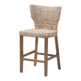 Renver Modern Bohemian Grey Kubu Rattan and Mahogany Wood Counter Stool by Wicker Fair