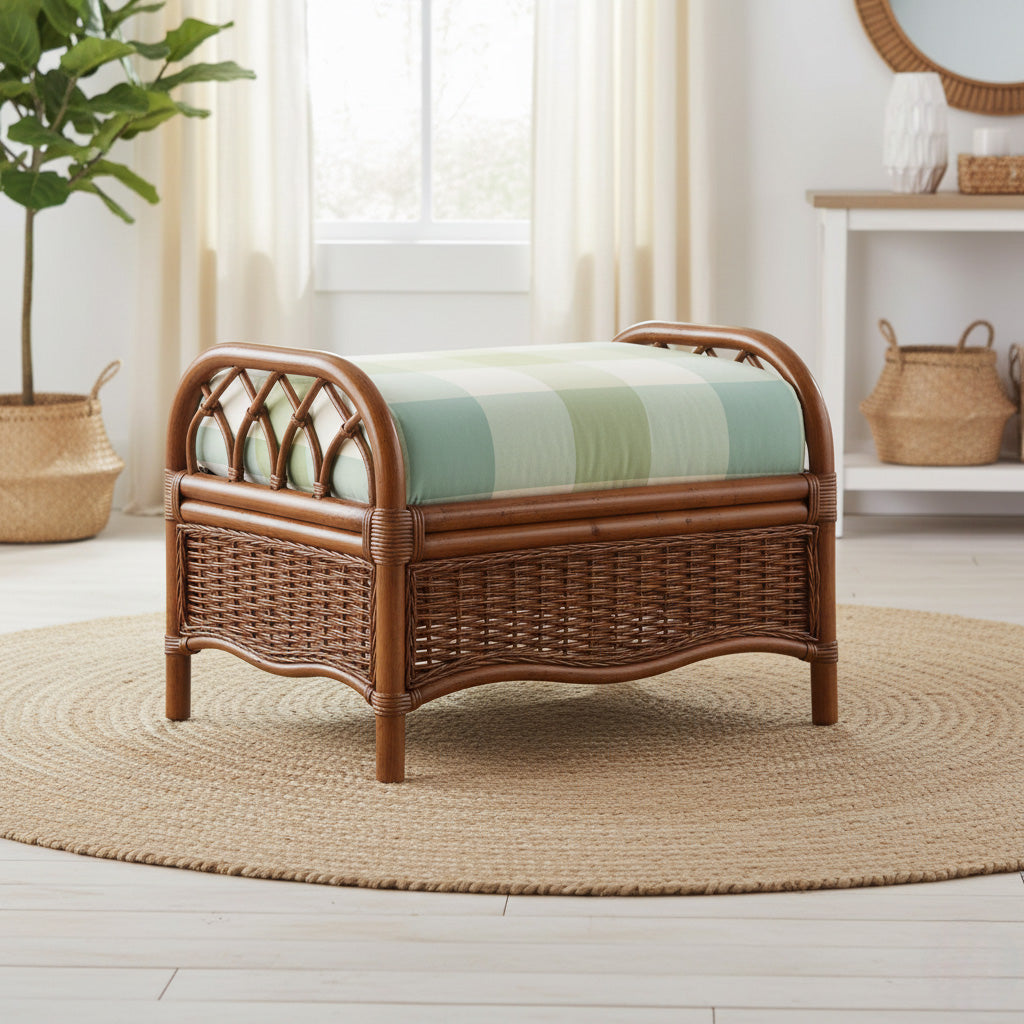 Everglade Rattan Ottoman Model 905-009 Made in the USA by Braxton Culler