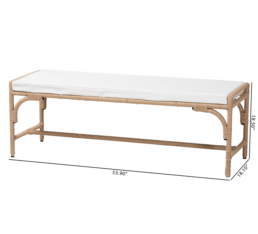 Trudy Bohemian Natural Jute and Metal Accent Bench by Wicker Fair