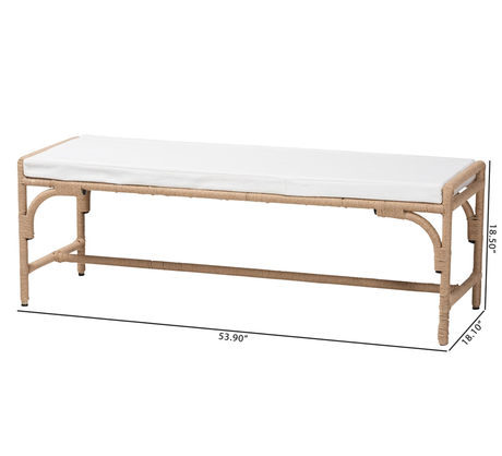 Trudy Bohemian Natural Jute and Metal Accent Bench by Wicker Fair