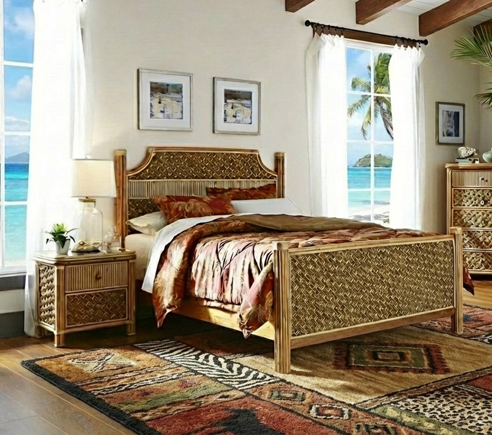 Florita Rattan 5 Pc Queen or King Size Complete Bed Furniture Set by Wicker Fair