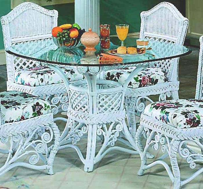Gazebo Rattan White Dining Table with Glass Top Model GDT from Spice Island Wicker