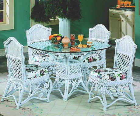 Gazebo Rattan White Dining Table with Glass Top Model GDT from Spice Island Wicker