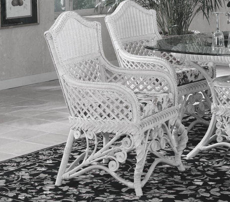 Majestic White Wicker Rattan 6 Pc Dining Set with Arm Chairs MDT-SETARM by Wicker Fair