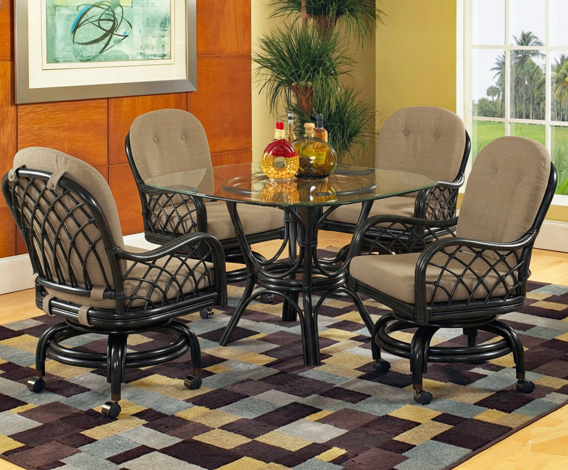 Grand Isle Rattan 6 Pc Swivel-Rock Caster Dining Set Made in the USA by Classic Rattan
