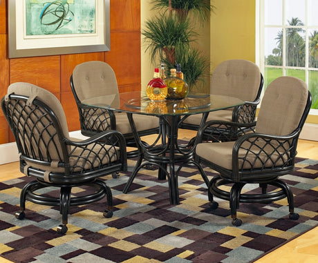 Grand Isle Rattan 6 Pc Swivel-Rock Caster Dining Set Made in the USA by Classic Rattan