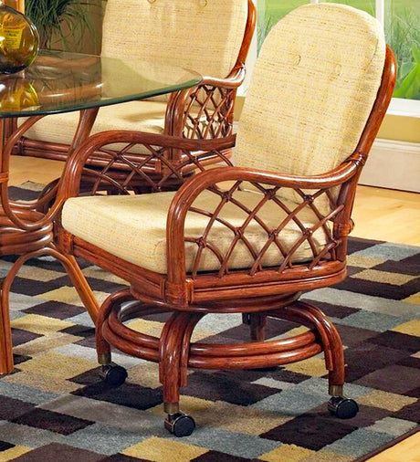 Grand Isle Rattan 6 Pc Swivel-Rock Caster Dining Set Made in the USA by Classic Rattan