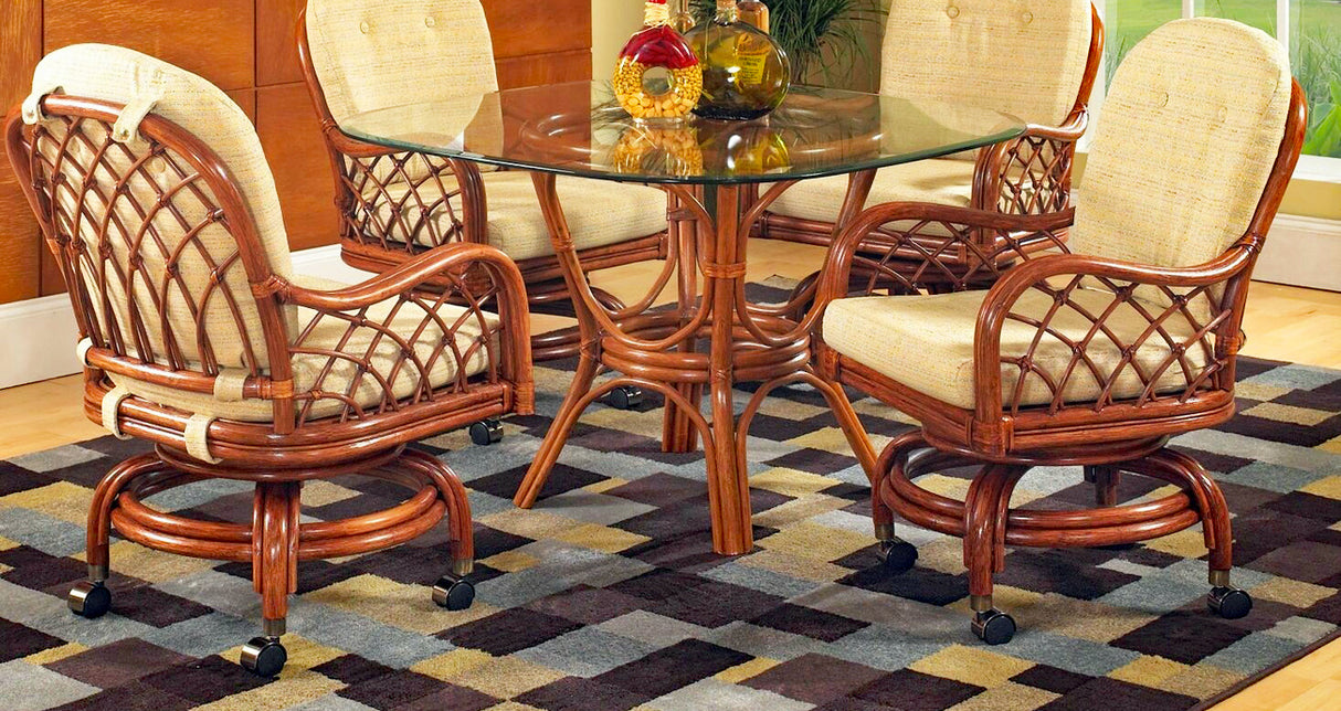 Grand Isle Rattan 6 Pc Swivel-Rock Caster Dining Set Made in the USA by Classic Rattan