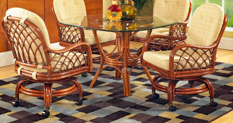 Grand Isle Rattan 6 Pc Swivel-Rock Caster Dining Set Made in the USA by Classic Rattan