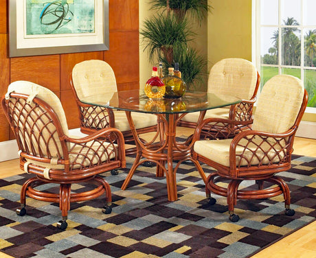 Grand Isle Rattan Swivel-Rock Caster Dining Chair Made in the USA by Classic Rattan