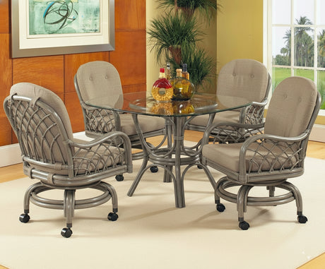 Grand Isle Rattan 6 Pc Swivel-Rock Caster Dining Set Made in the USA by Classic Rattan