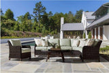 Grand Isle Outdoor 5 Pc Patio Wicker Sectional Set in Soft Granite Stain 77400-5 by South Sea Rattan with Cushions Made in the USA