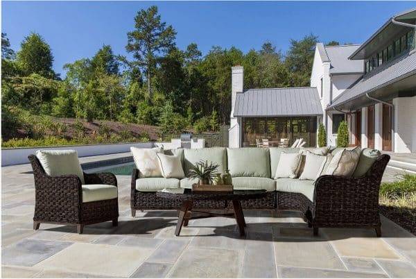 Grand Isle Outdoor Patio Wicker 6 Pc Sectional Set 77400 by South Sea Rattan with Cushions Made in the USA