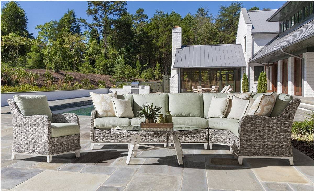 Grand Isle Outdoor Patio Wicker 6 Pc Sectional Set 77400 by South Sea Rattan with Cushions Made in the USA