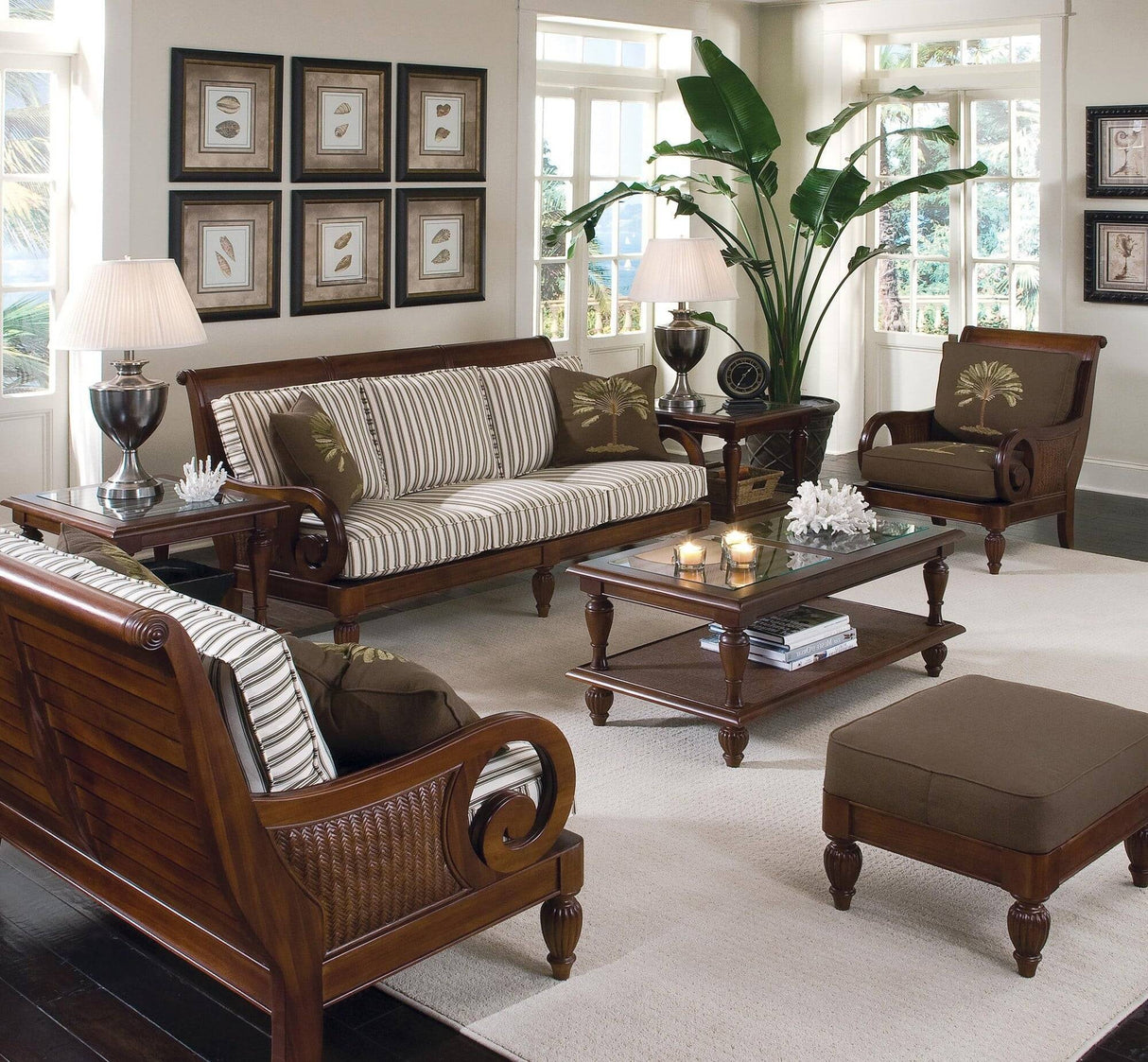 Grand View Solid Wood and Wicker Ottoman Model 934-009 by Braxton Culler