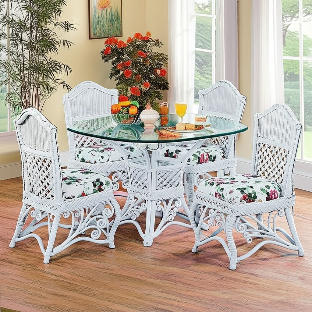 Gazebo White Rattan 6 Pc Dining Set with Side Chairs from Spice Island Wicker