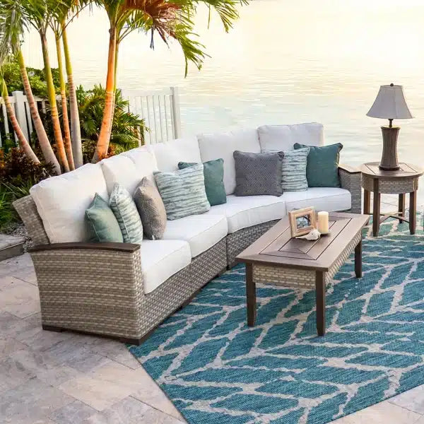 Get Away Outdoor Wicker Round End Table in Pebblestone Model 641820PST