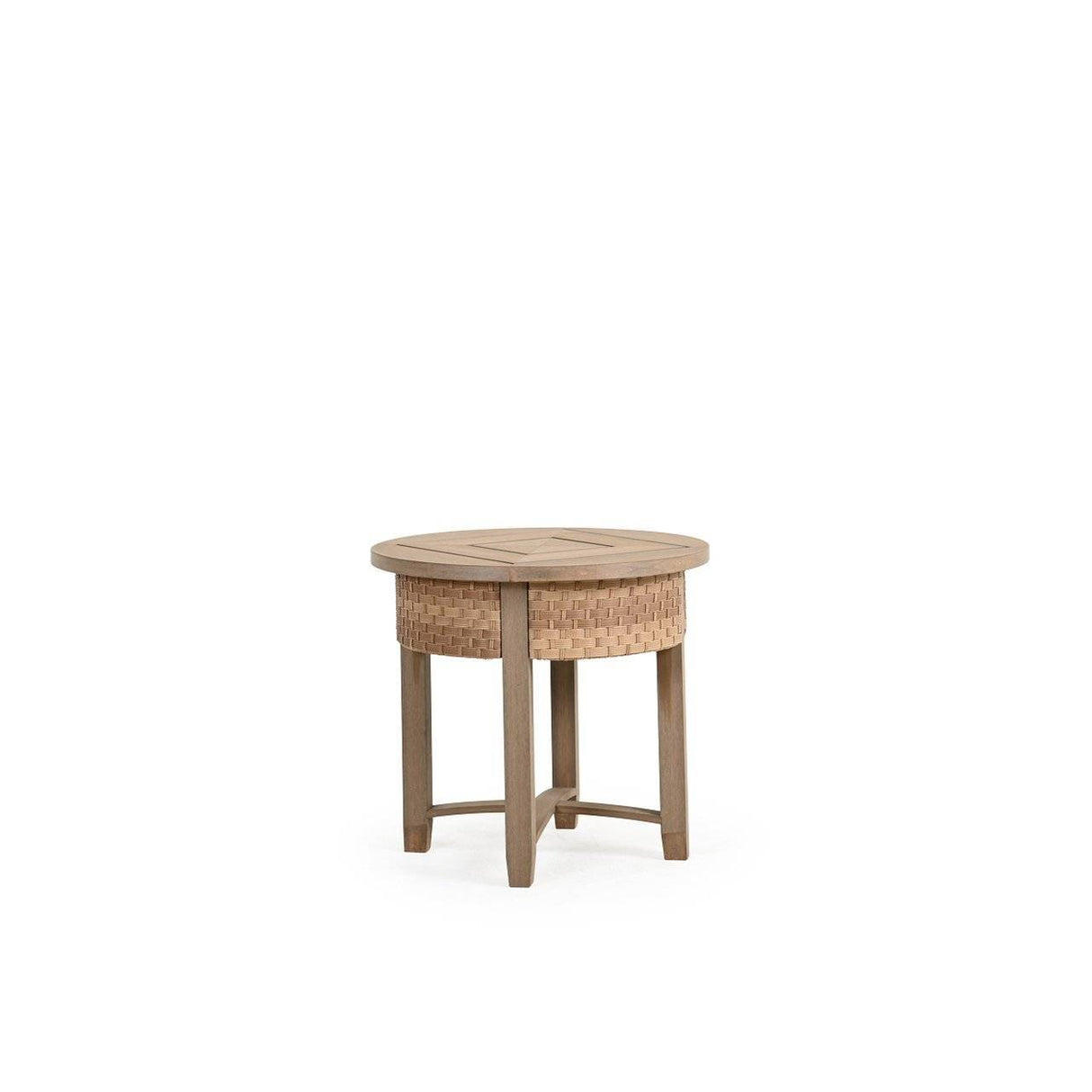 Get Away Outdoor Wicker Round End Table in Sandstone Model 641820SSTWTK