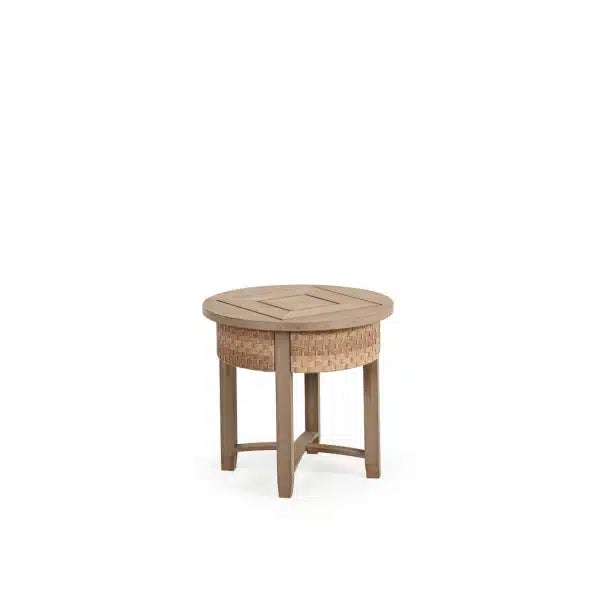 Get Away Outdoor Wicker Round End Table in Sandstone Model 641820SSTWTK