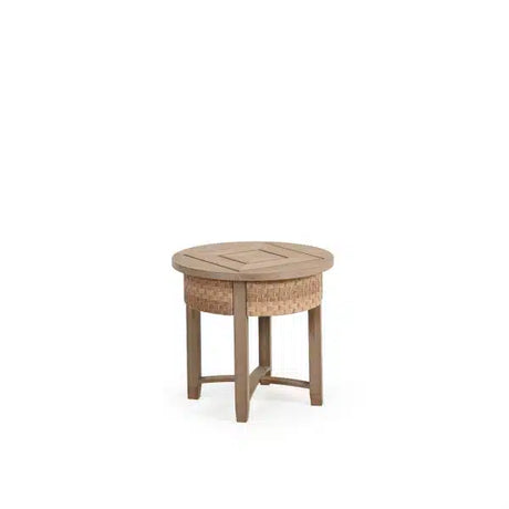 Get Away Outdoor Wicker Round End Table in Sandstone Model 641820SSTWTK