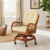 Grand Isle Rattan Swivel-Rock Caster Dining Chair Made in the USA by Classic Rattan