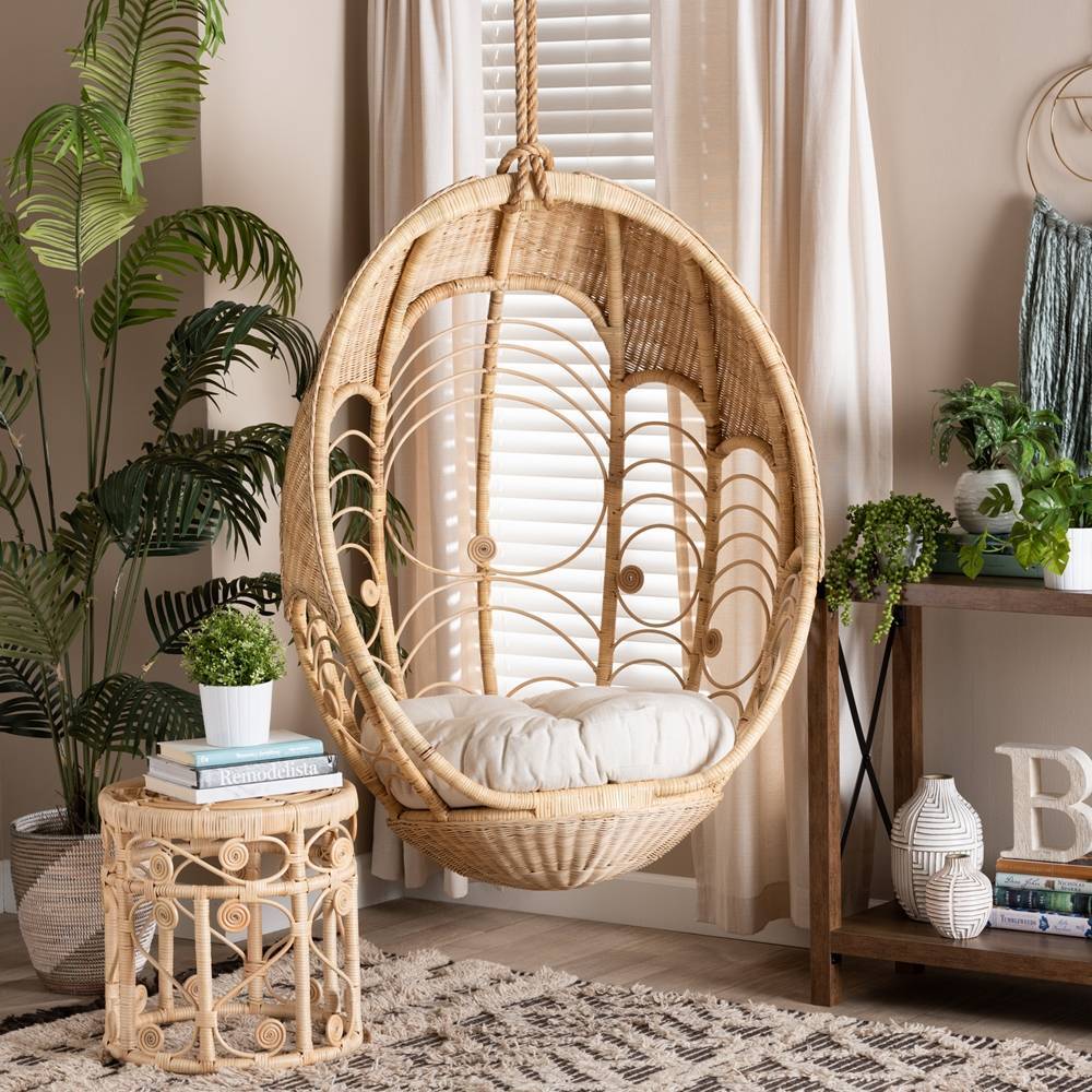 Laguna Modern Bohemian Natural Brown Rattan Hanging Chair