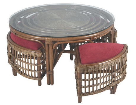 Captiva Rattan and Wicker Hassock Table with 4 Stools by Stanley Chair Model CB-2