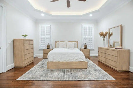 Heartford King Platform Solidwood Bed w/ Upholstered Headboard Model FL-B266KBED-UPH-WNAT By Seawinds Trading