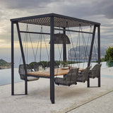 Horizon Outdoor 10FT Pergola with Lamp, Hanging Chairs & Teak Table Model 23559-DGST-CUSH by Skyline Design