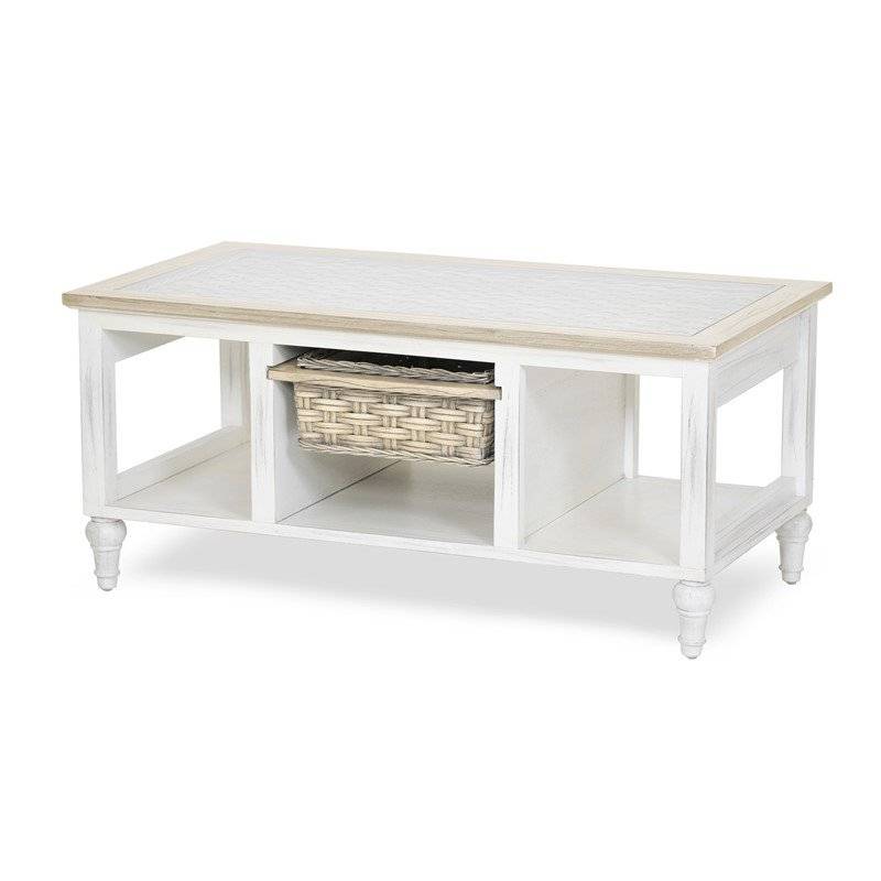 Island Breeze Coastal 1-Basket Coffee Table in White Stain Model B59102-WD/WH By Seawinds Trading