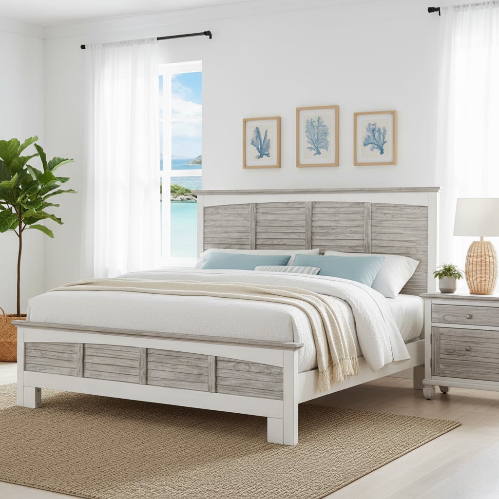 Islamorada Coastal Style King Complete Bed Model B233KBED-DAPGREY By Seawinds Trading
