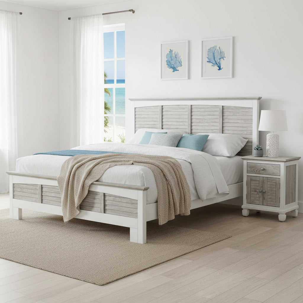 Islamorada Coastal Style 2 Pc Bedroom Set includes Queen Headboard and Nightstand Model B233340-2PC-SET By Seawinds Trading