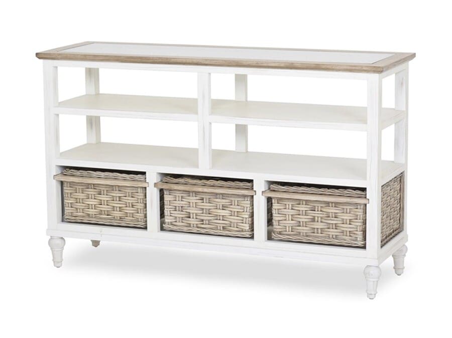 Island Breeze Coastal 3-Basket Horizontal TV Media Stand Cabinet in White Stain Model B59108-WD/WH By Seawinds Trading