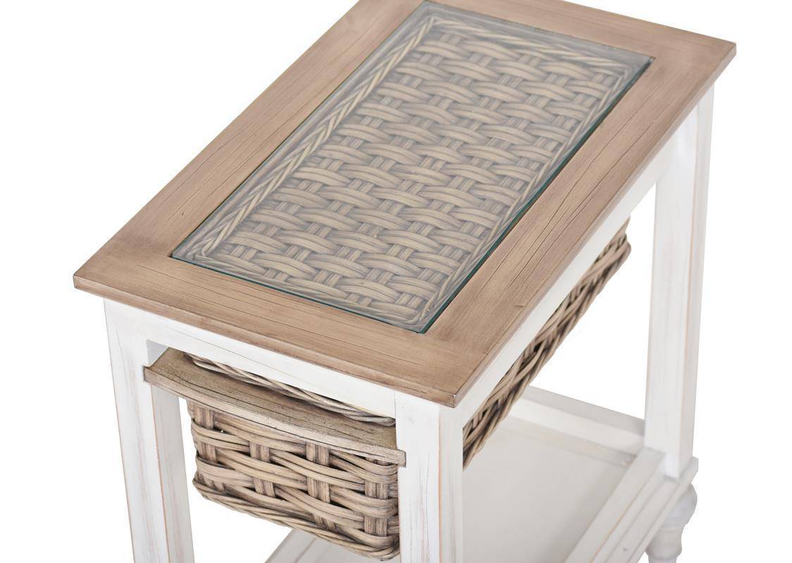 Island Breeze Coastal 1-Basket Chairside Table in White Stain Model B59109-WD/WH By Seawinds Trading