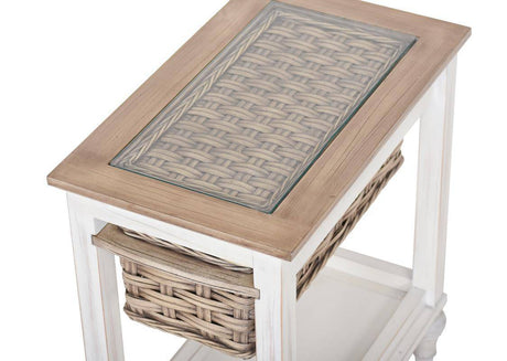 Island Breeze Coastal 1-Basket Chairside Table in White Stain Model B59109-WD/WH By Seawinds Trading