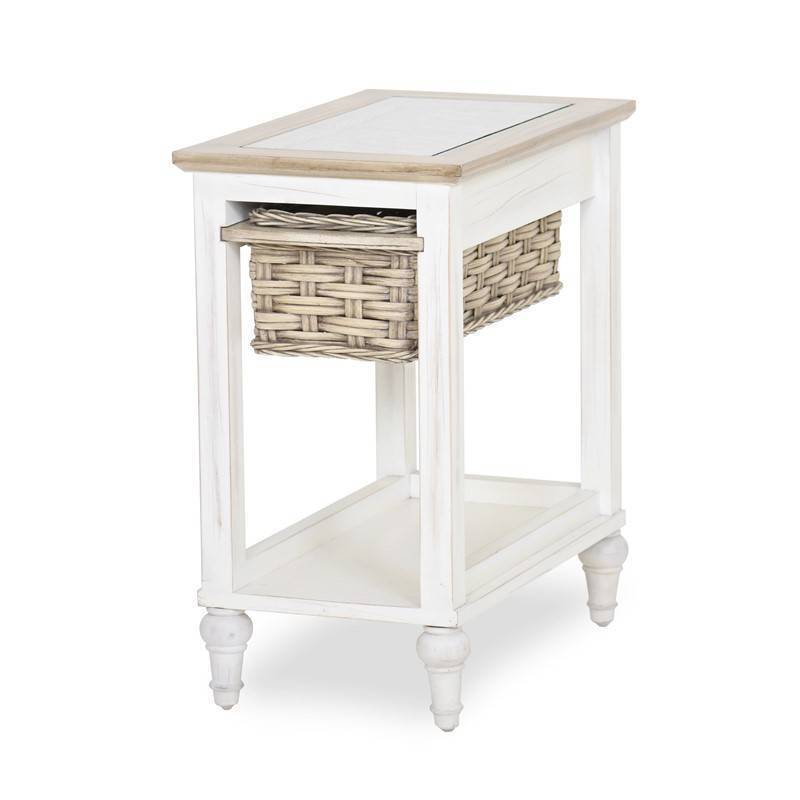 Island Breeze Coastal 1-Basket Chairside Table in White Stain Model B59109-WD/WH By Seawinds Trading