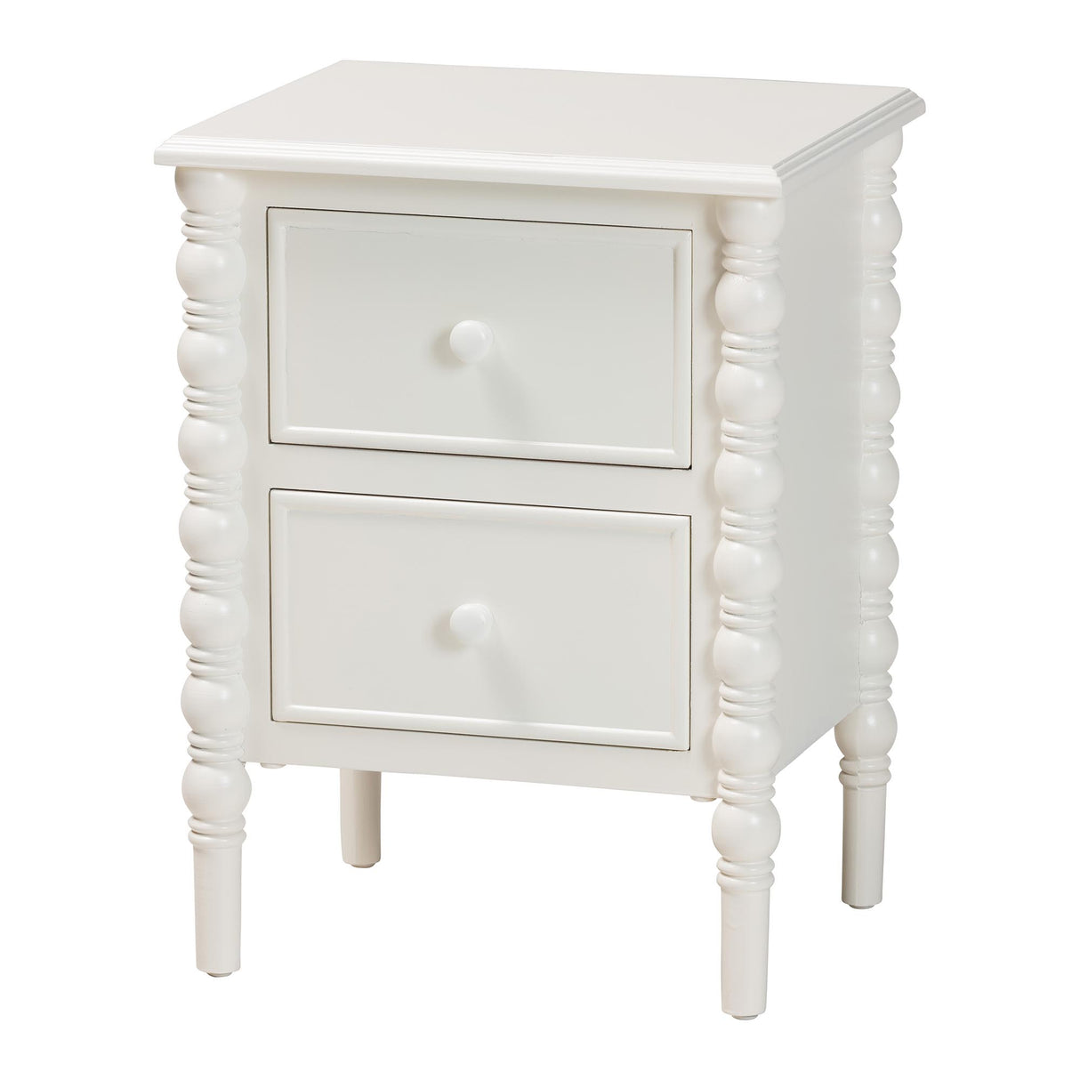 Malinda Classic White Wood 2-Drawer End Table by Wicker Fair