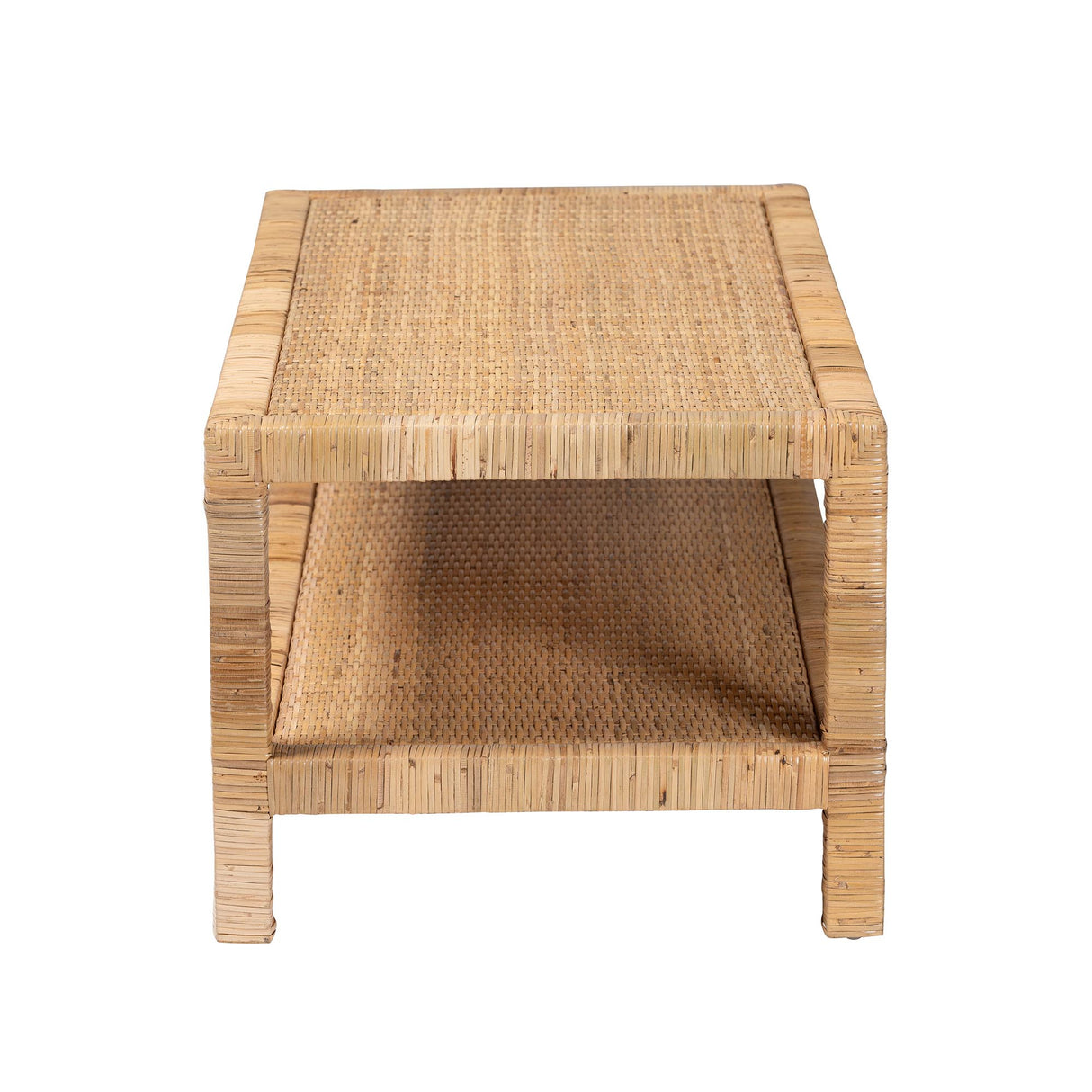 Ranimantan Bohemian Light Honey Rattan and Mahogany Wood Rectangle Coffee Table by Wicker Fair