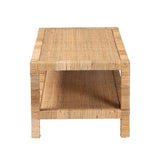 Ranimantan Bohemian Light Honey Rattan and Mahogany Wood Rectangle Coffee Table by Wicker Fair