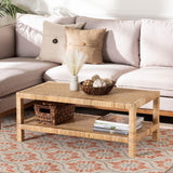 Ranimantan Bohemian Light Honey Rattan and Mahogany Wood Rectangle Coffee Table by Wicker Fair
