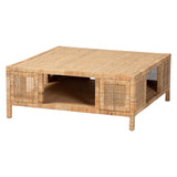 Salimantan Bohemian Light Honey Rattan and Mahogany Wood Square Coffee Table by Wicker Fair