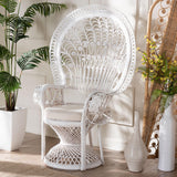 Kallima Wicker Fair White Natural Rattan Peacock Accent Chair