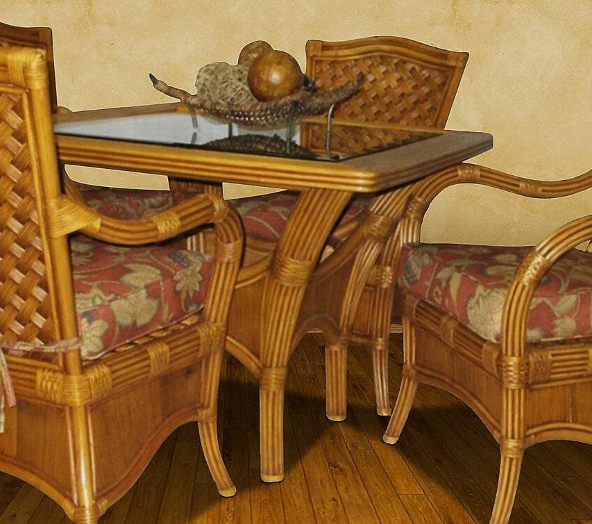 Kingston Reef Rattan Dining Table with Inlaid Glass Model KRDT from Spice Island Wicker