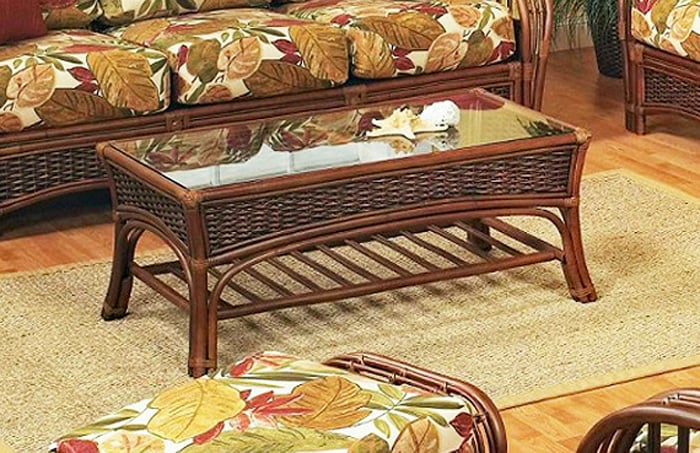 Kona Rattan and Wicker Coffee Table in Fruitwood Finish by Stanley Chair