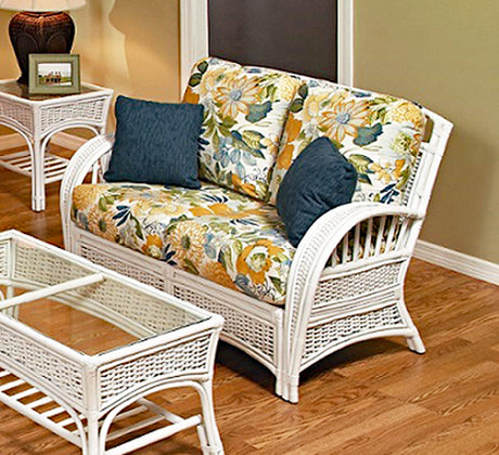Kona Rattan and Wicker 4 Pc Living Room Set in Whitewash Finish by Stanley Chair 518-SET-4PC-2-WT