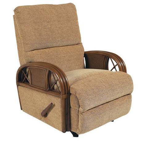 Kona Rattan and Wicker Recliner with Fruitwood Finish and Fabric by Stanley Chair Model 124